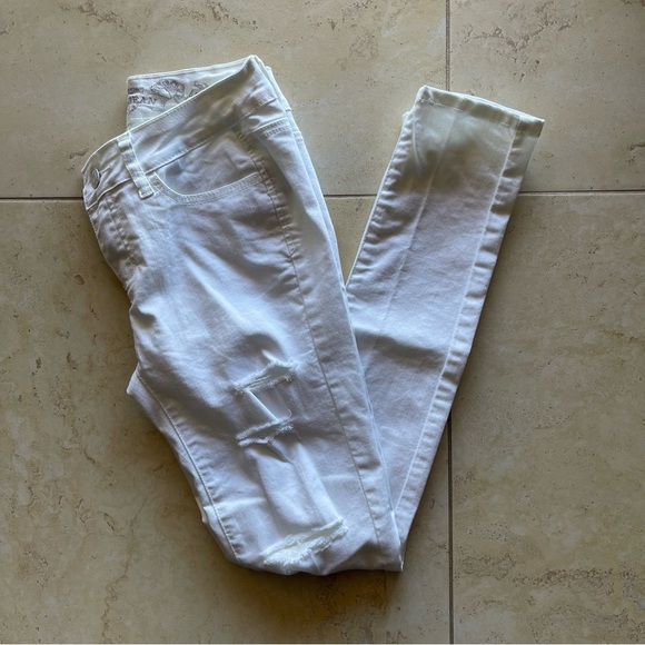 Wax Jean Women’s White Y2K 2000s Ripped Distressed Stretch Skinny Jeans Size 3 - Picture 2 of 5